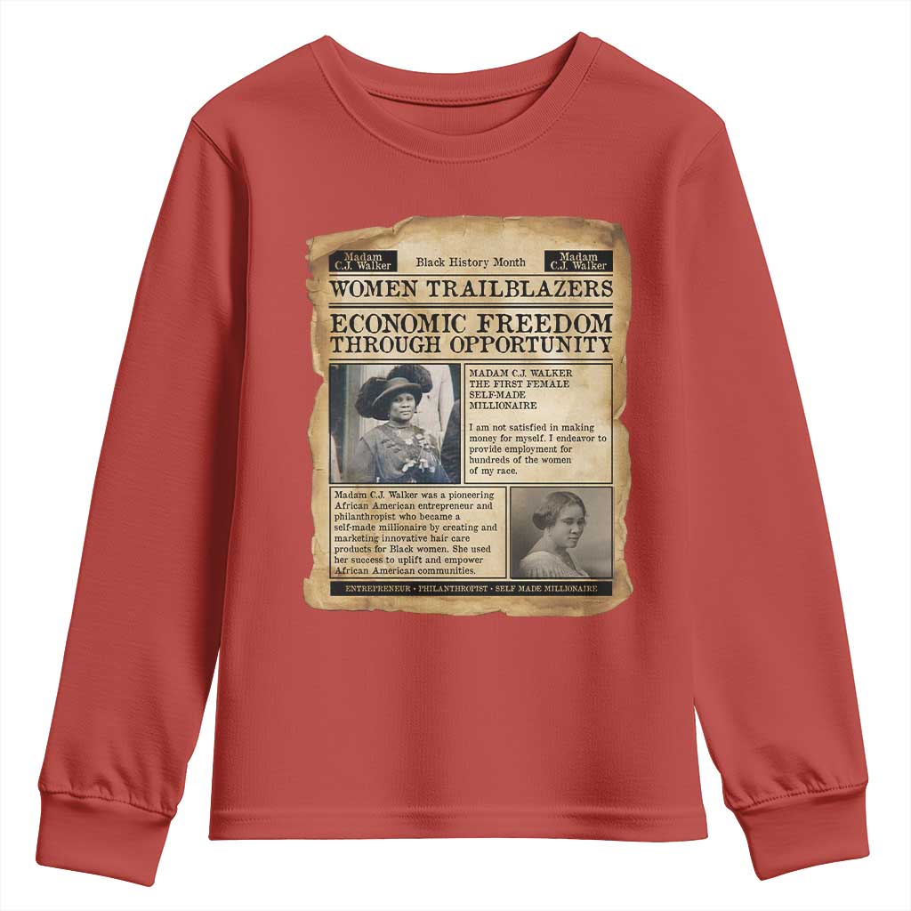 Madam CJ Walker Vintage Newspaper Style Youth Sweatshirt Economic Freedom Through Opportunity - African Pride
