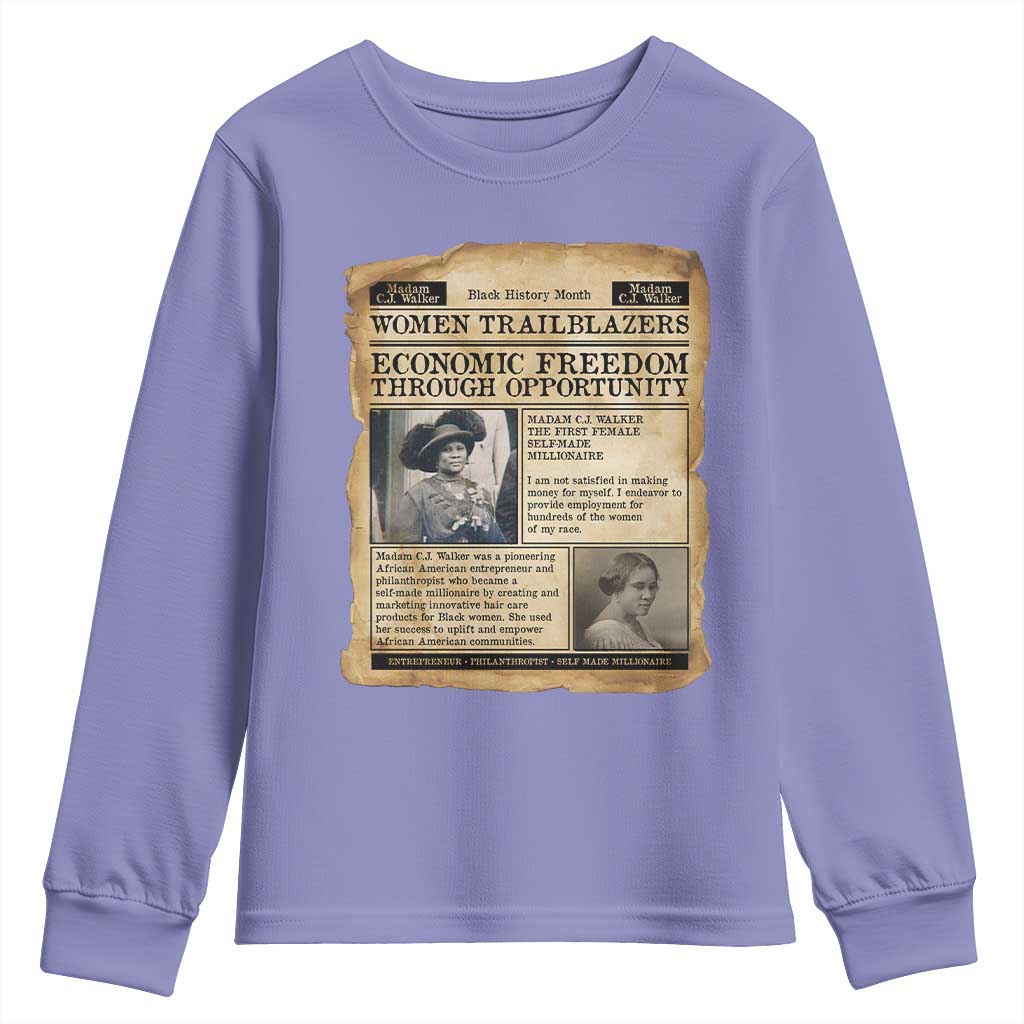 Madam CJ Walker Vintage Newspaper Style Youth Sweatshirt Economic Freedom Through Opportunity - African Pride