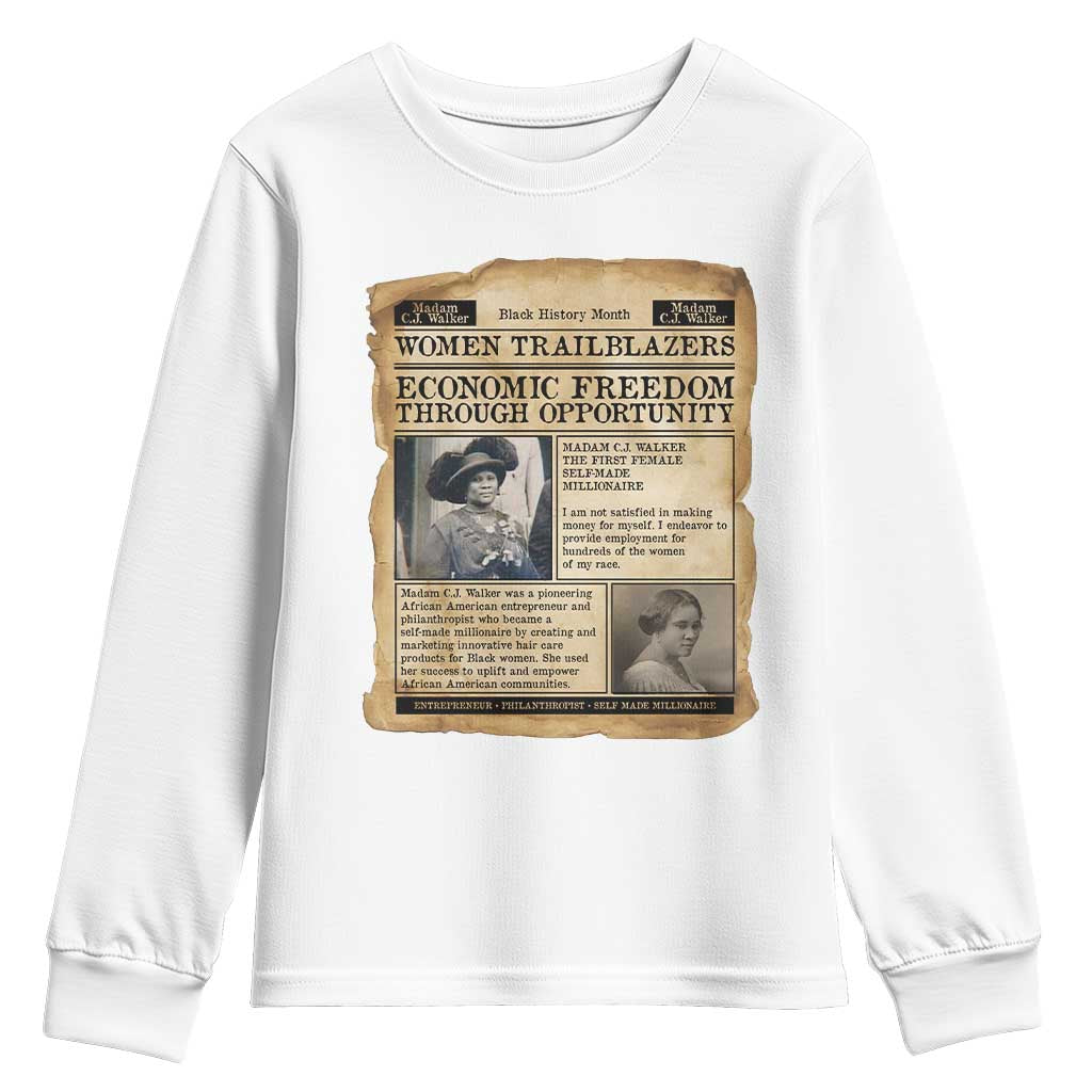 Madam CJ Walker Vintage Newspaper Style Youth Sweatshirt Economic Freedom Through Opportunity - African Pride