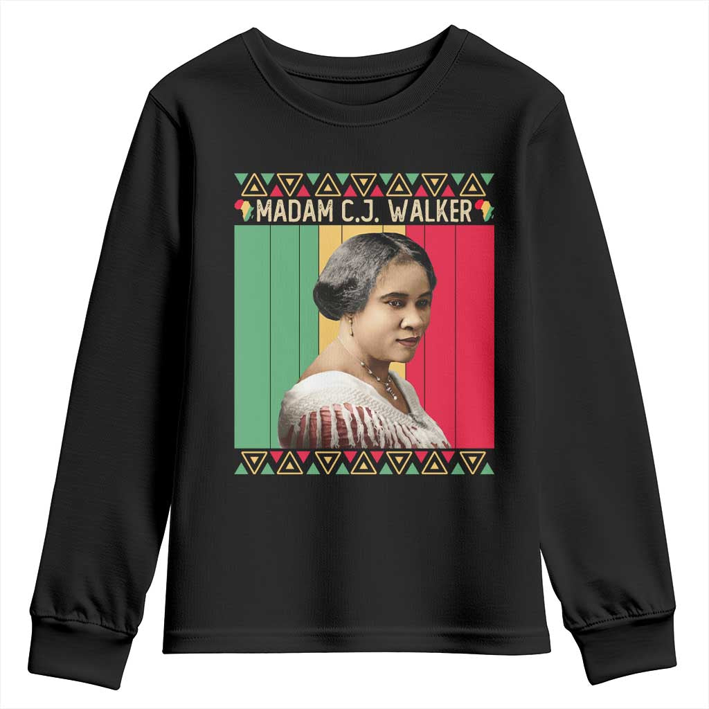 Madam CJ Walker Retro Sunset Youth Sweatshirt Strong Black Woman Leader