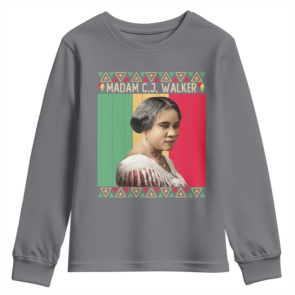 Madam CJ Walker Retro Sunset Youth Sweatshirt Strong Black Woman Leader