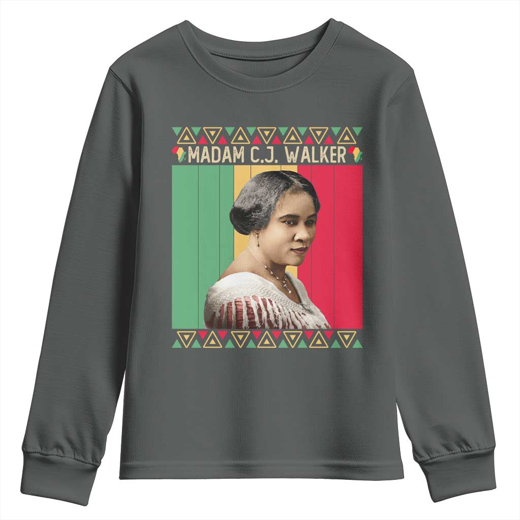 Madam CJ Walker Retro Sunset Youth Sweatshirt Strong Black Woman Leader