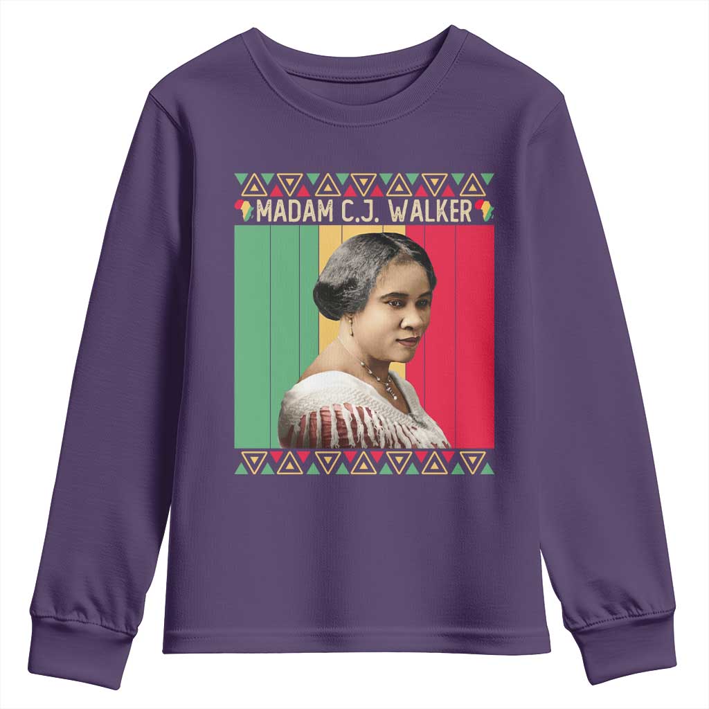 Madam CJ Walker Retro Sunset Youth Sweatshirt Strong Black Woman Leader
