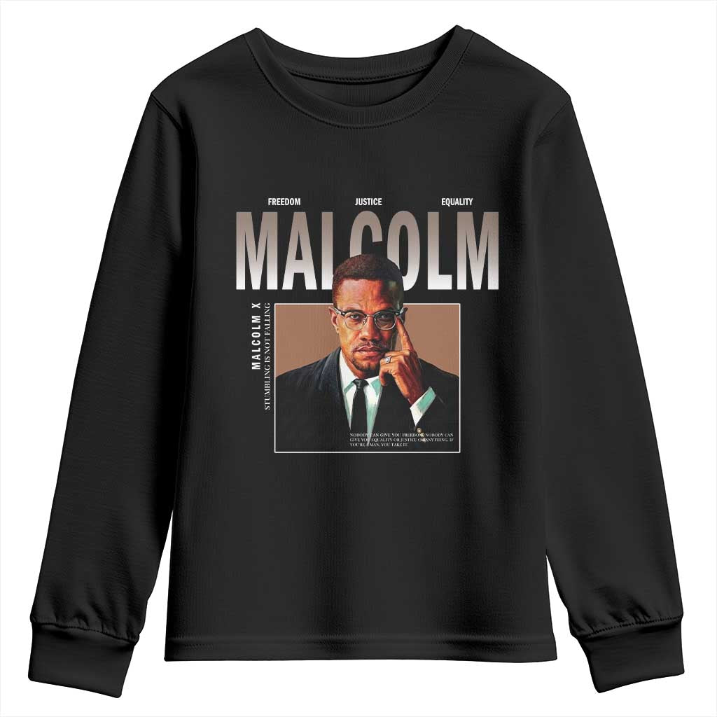 Black History Hero Malcolm X Youth Sweatshirt Stumbling Is Not Falling TS12