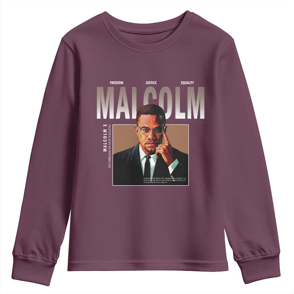 Black History Hero Malcolm X Youth Sweatshirt Stumbling Is Not Falling TS12