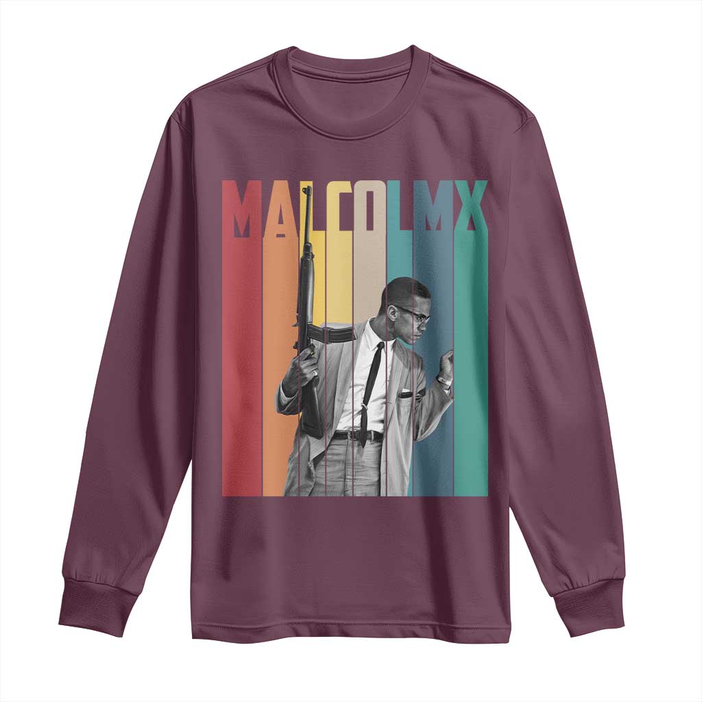 Malcolm X Long Sleeve Shirt Retro Portrait Black Empowerment Heritage Gift - African Pride
