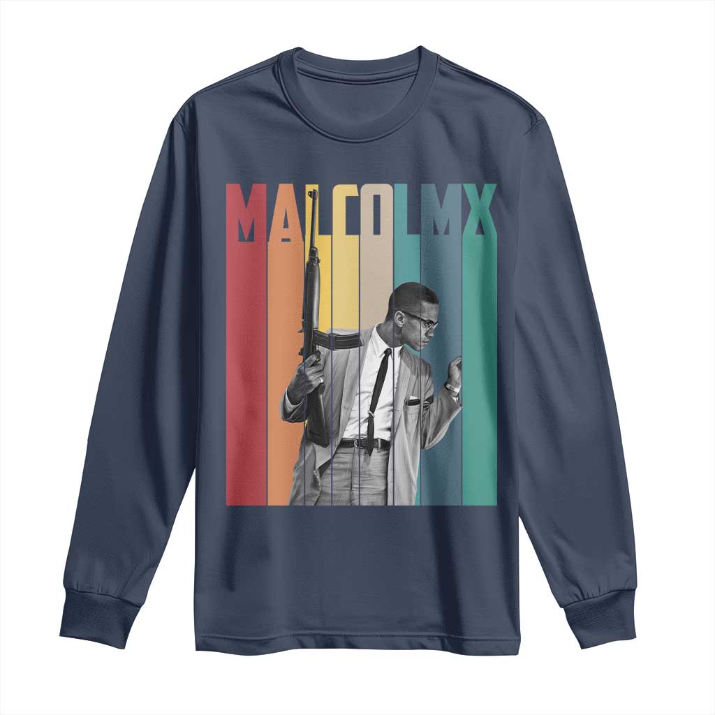 Malcolm X Long Sleeve Shirt Retro Portrait Black Empowerment Heritage Gift - African Pride