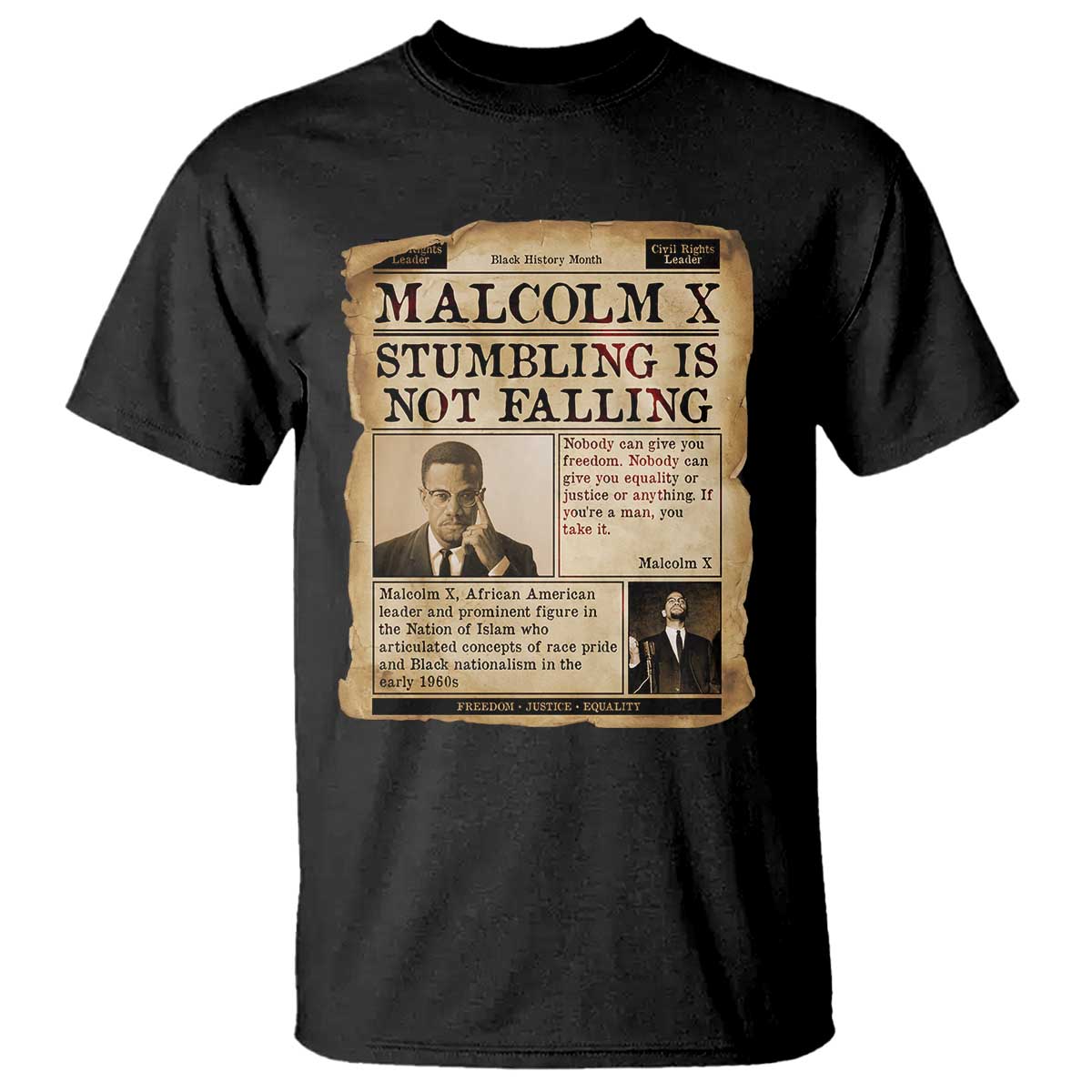 Malcolm X T Shirt Stumbling Is Not Falling Civil Rights Leader TS12