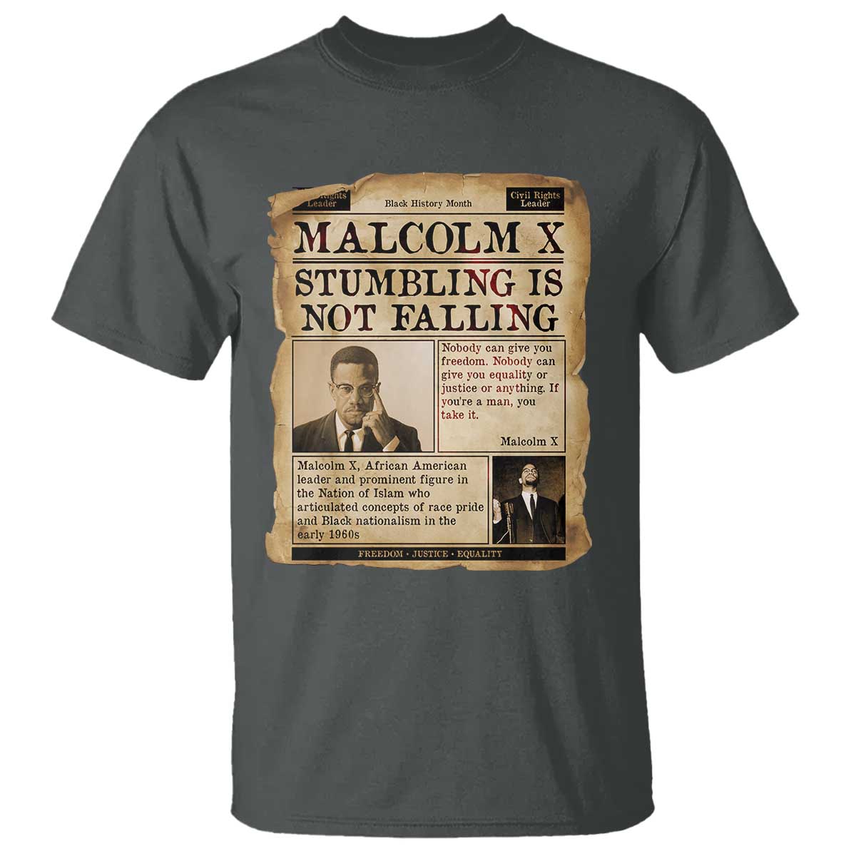 Malcolm X T Shirt Stumbling Is Not Falling Civil Rights Leader TS12