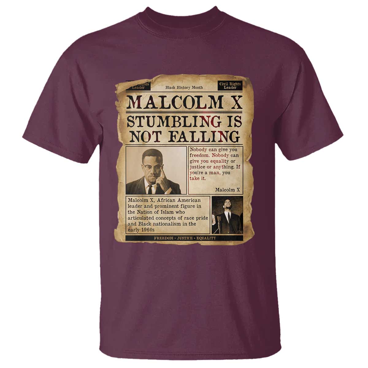 Malcolm X T Shirt Stumbling Is Not Falling Civil Rights Leader TS12