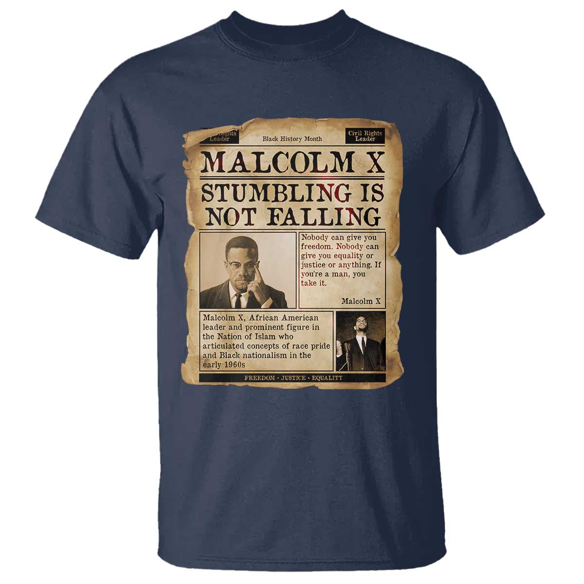 Malcolm X T Shirt Stumbling Is Not Falling Civil Rights Leader TS12