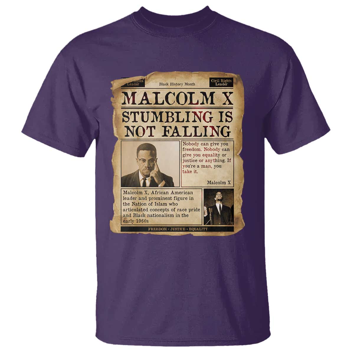 Malcolm X T Shirt Stumbling Is Not Falling Civil Rights Leader TS12