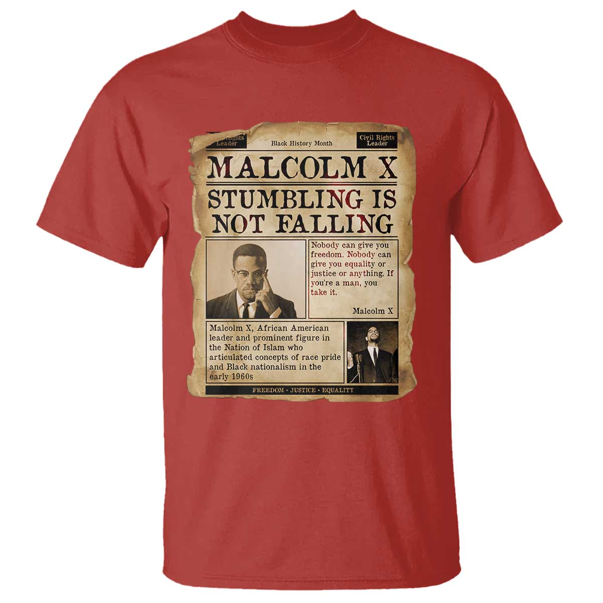 Malcolm X T Shirt Stumbling Is Not Falling Civil Rights Leader TS12