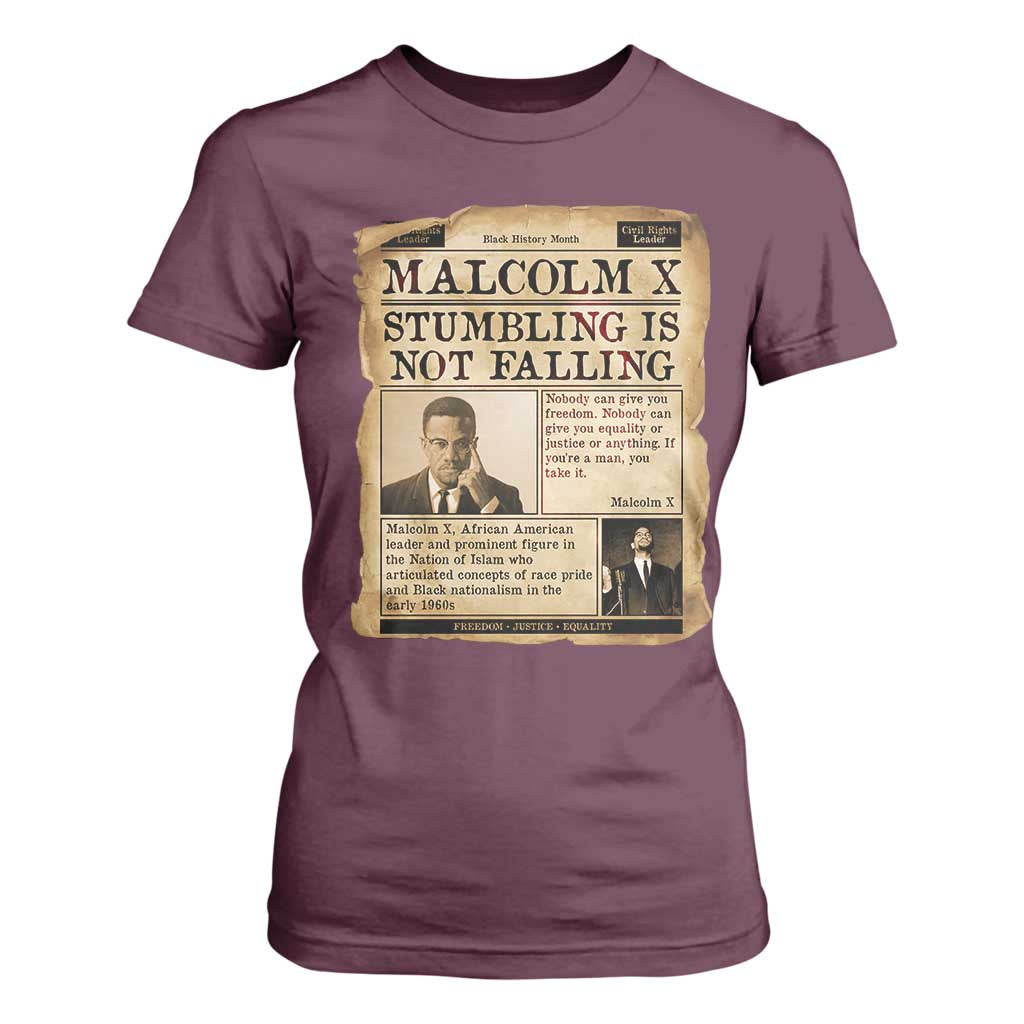 Malcolm X T Shirt For Women Stumbling Is Not Falling Civil Rights Leader TS12