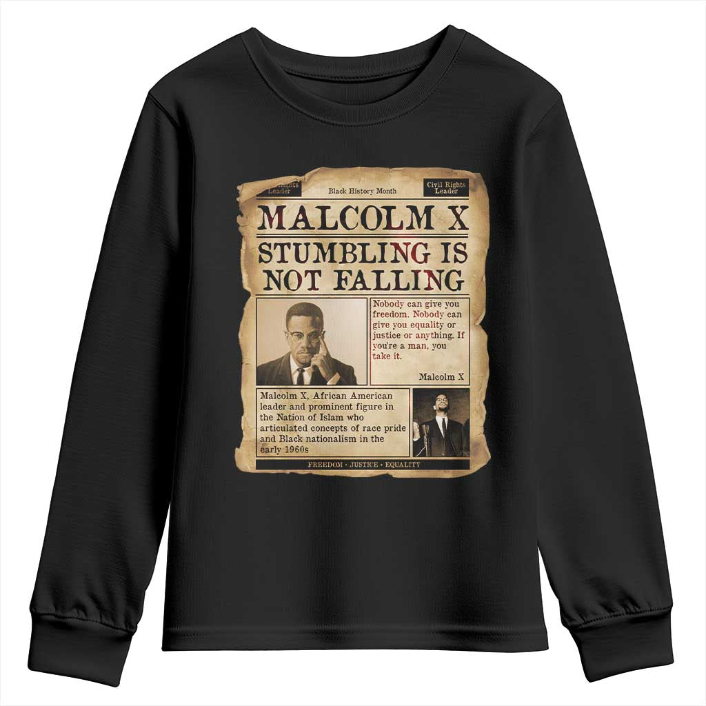 Malcolm X Youth Sweatshirt Stumbling Is Not Falling Civil Rights Leader TS12