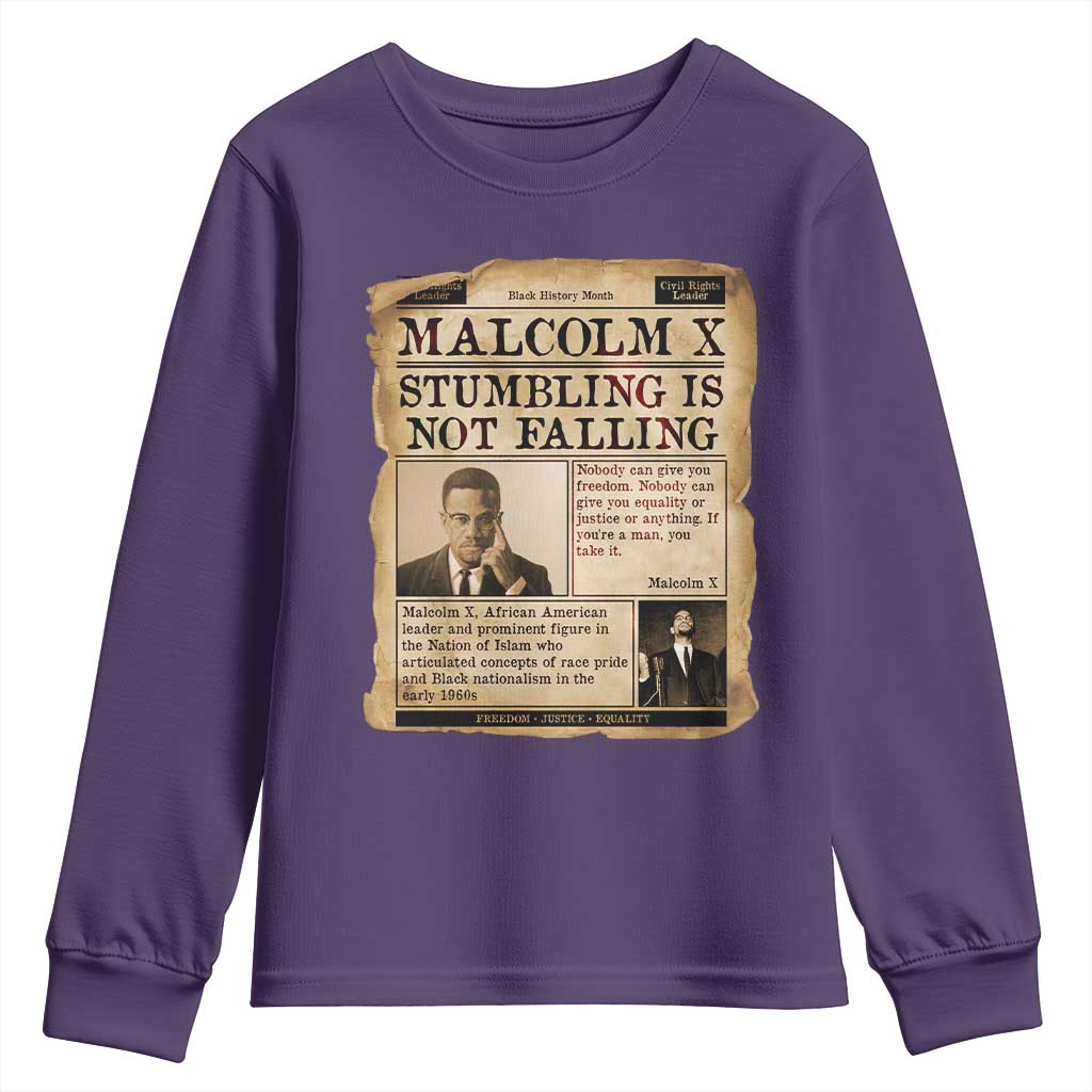 Malcolm X Youth Sweatshirt Stumbling Is Not Falling Civil Rights Leader TS12