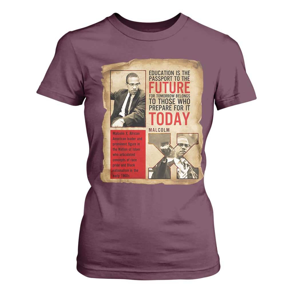 Education Is The Passport To The Future Malcolm X Wisdom T Shirt For Women - African Pride