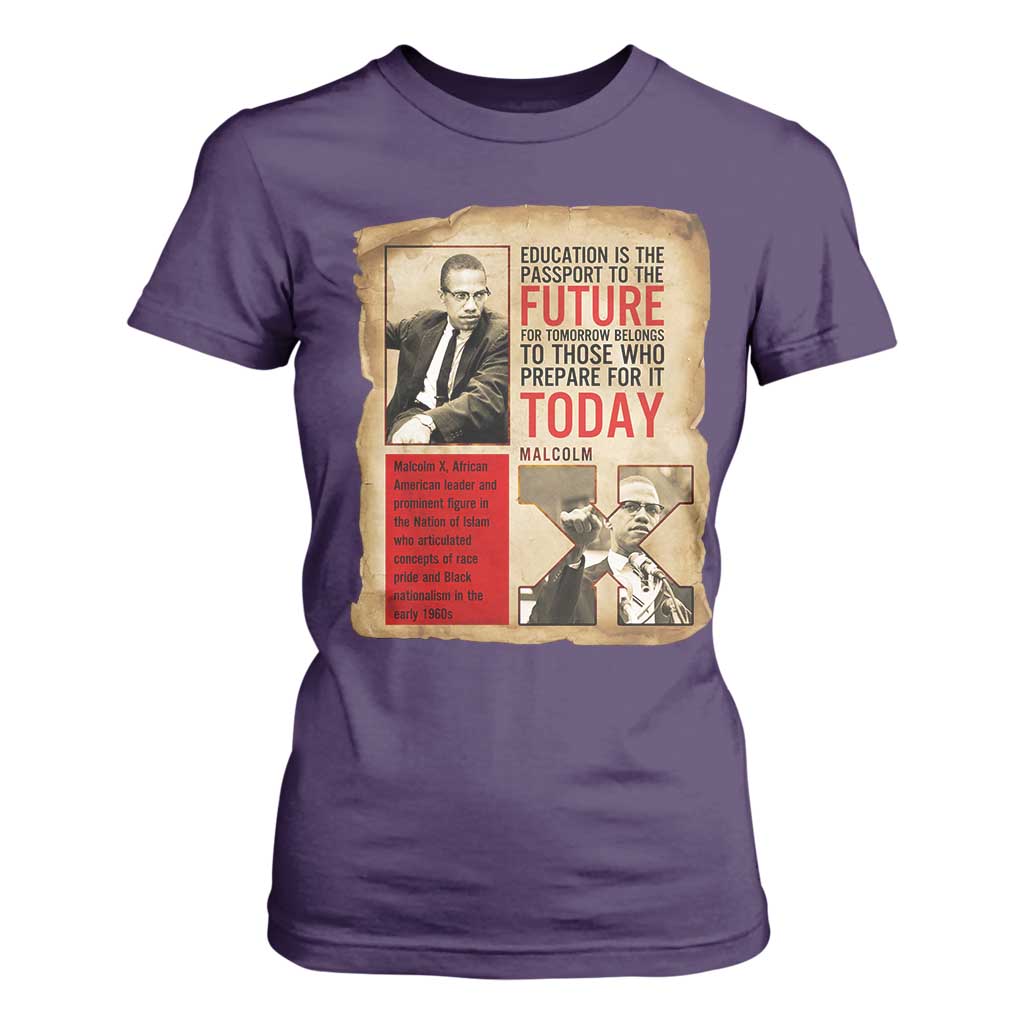 Education Is The Passport To The Future Malcolm X Wisdom T Shirt For Women - African Pride