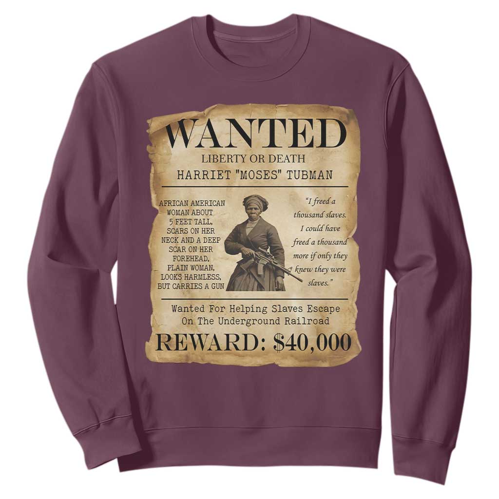 Vintage Harriet Tubman Poster Sweatshirt Wanted For Helping Slaves Escape