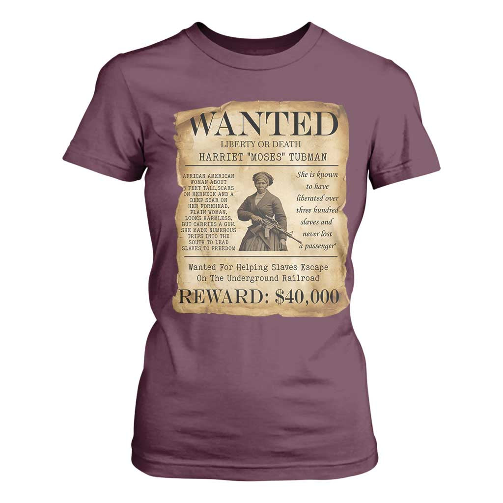Harriet Tubman Wanted Reward Poster T Shirt For Women Liberty Or Death