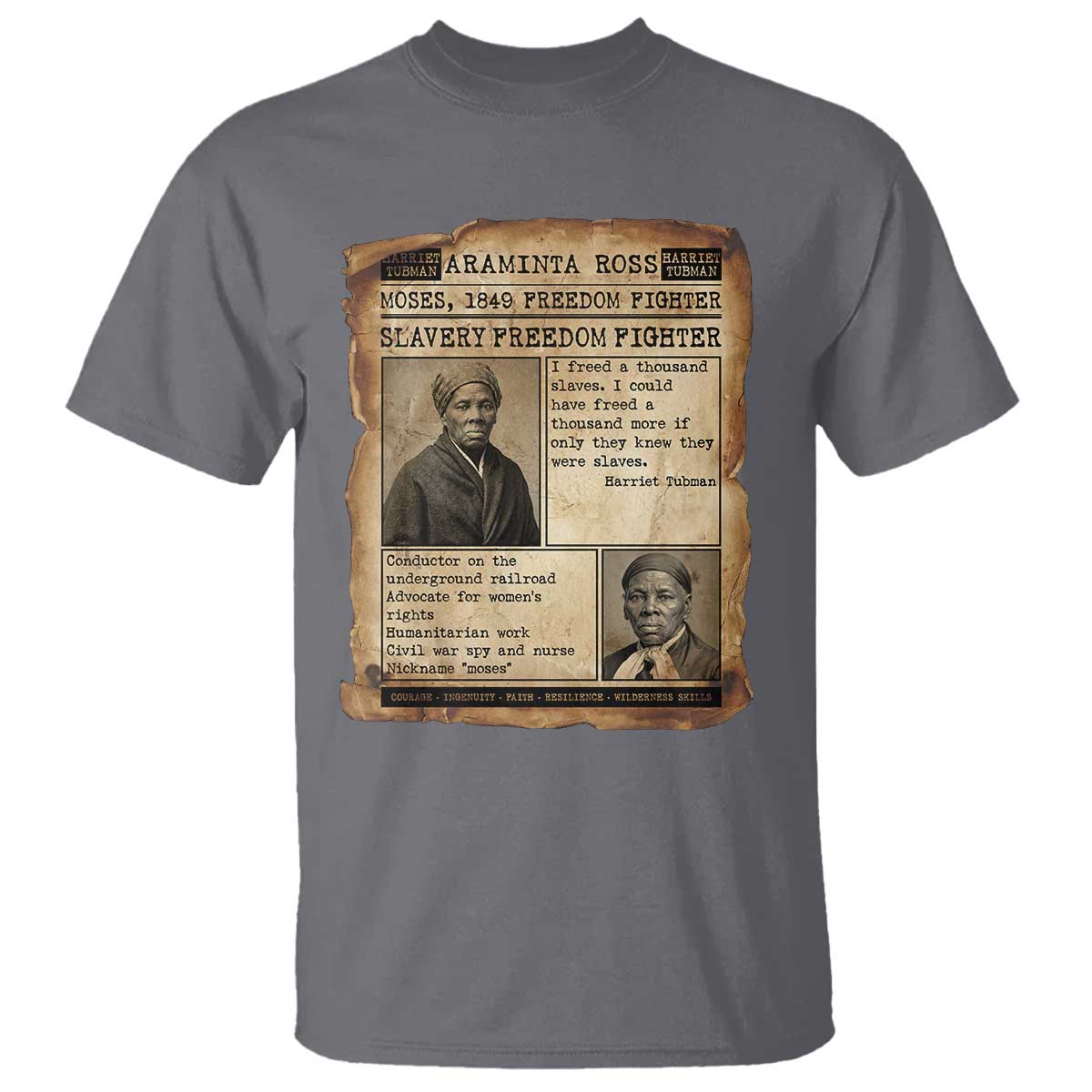 Harriet Tubman Newspaper T Shirt Slavery Freedom Fighter Historical