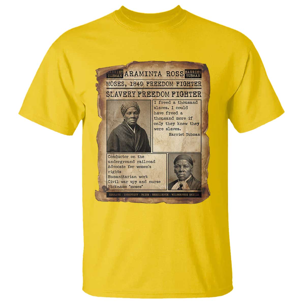 Harriet Tubman Newspaper T Shirt Slavery Freedom Fighter Historical