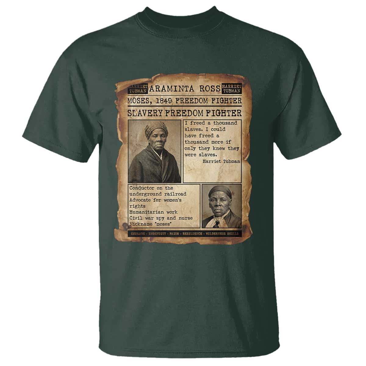 Harriet Tubman Newspaper T Shirt Slavery Freedom Fighter Historical