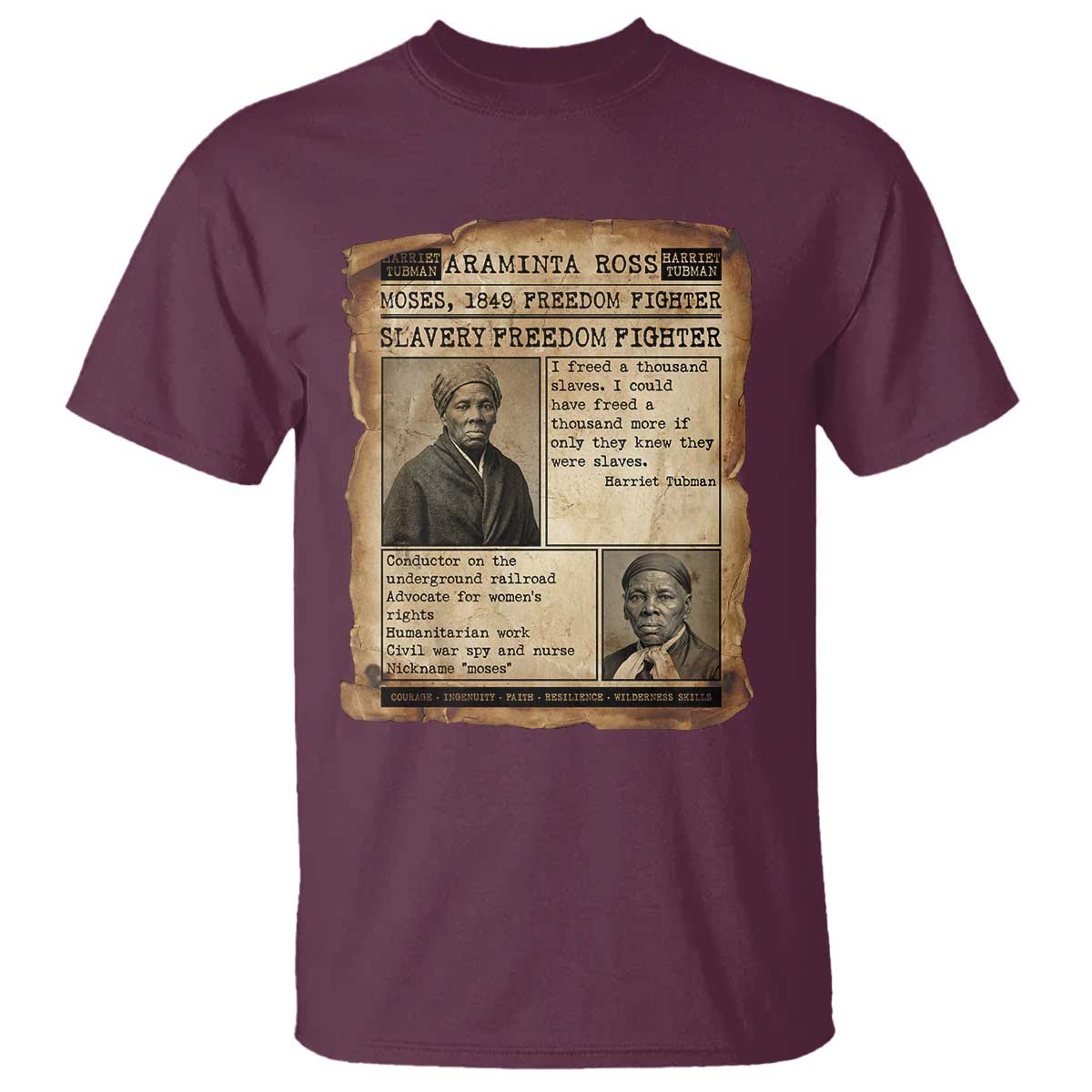 Harriet Tubman Newspaper T Shirt Slavery Freedom Fighter Historical