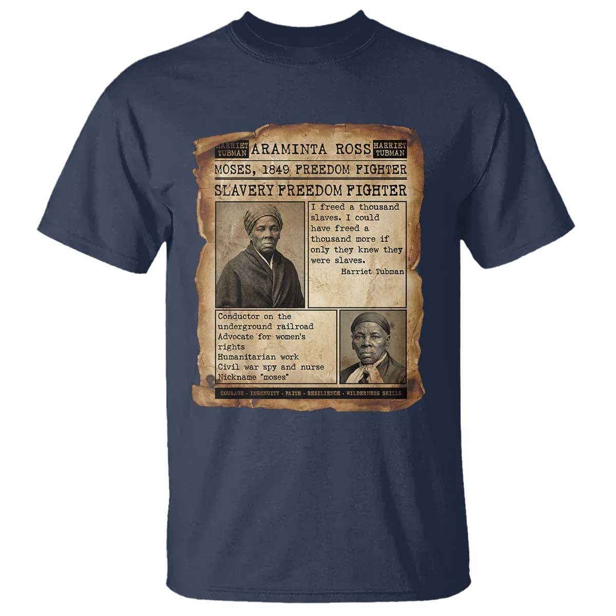 Harriet Tubman Newspaper T Shirt Slavery Freedom Fighter Historical