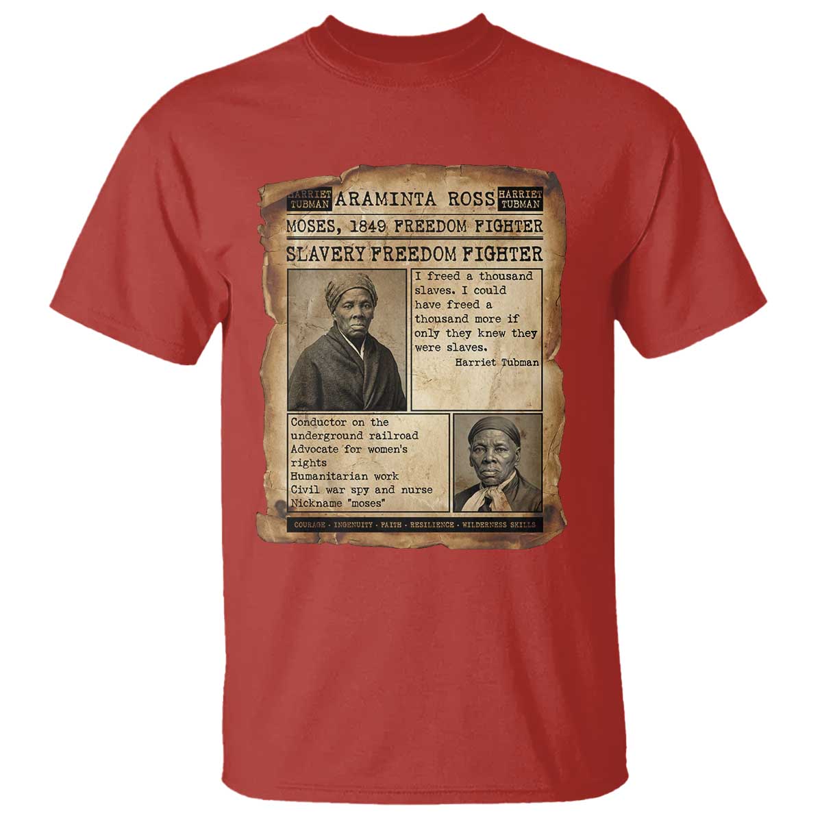 Harriet Tubman Newspaper T Shirt Slavery Freedom Fighter Historical