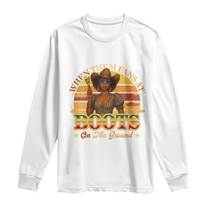 Black Cowgirl Afro Rodeo Long Sleeve Shirt Where Them Fans At Boots On Da Ground - African Pride