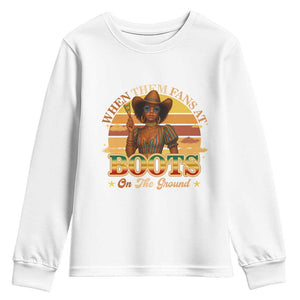 Black Cowgirl Afro Rodeo Youth Sweatshirt Where Them Fans At Boots On Da Ground - African Pride