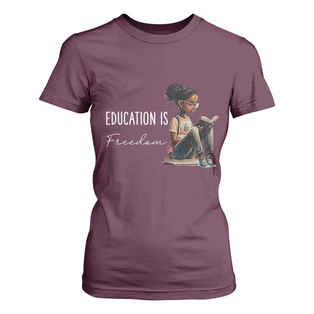 Education Freedom T Shirt For Women Black Teacher Books - African Pride