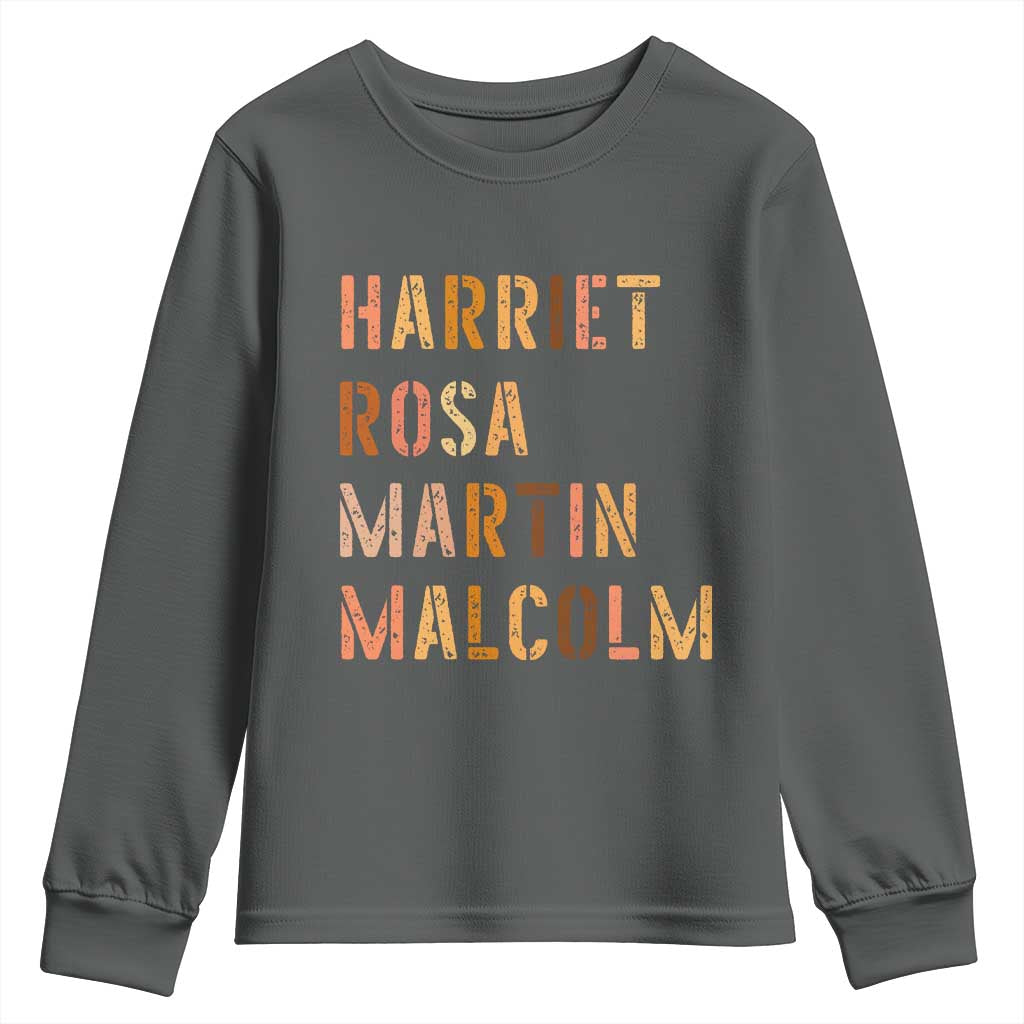 Black History Leaders Youth Sweatshirt Harriet Rosa Martin Malcolm - African Pride