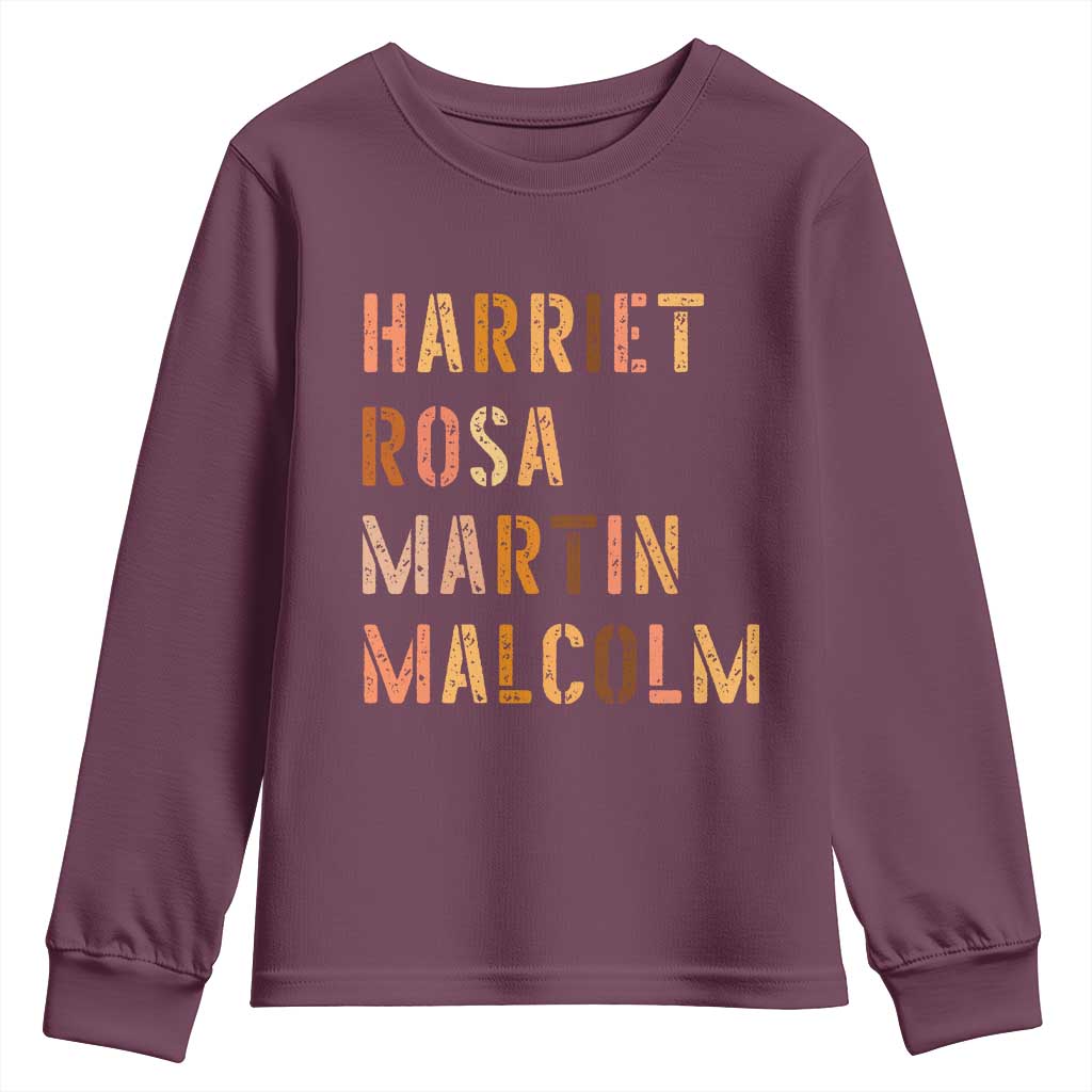 Black History Leaders Youth Sweatshirt Harriet Rosa Martin Malcolm - African Pride