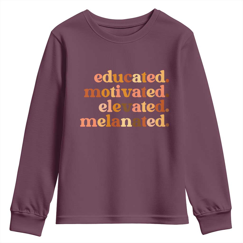 Black Pride Melanin Youth Sweatshirt Educated Motivated Elevated Melanated