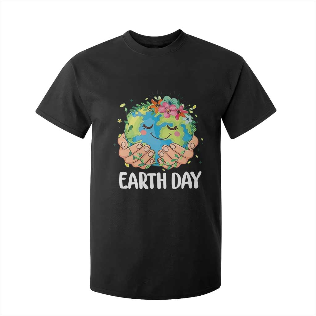 Cute Earth with Floral Earth Day T Shirt For Kid