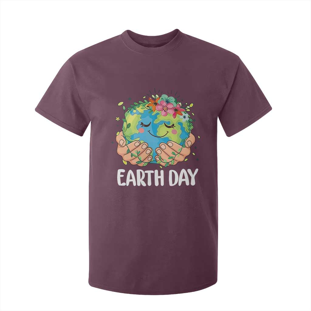 Cute Earth with Floral Earth Day T Shirt For Kid