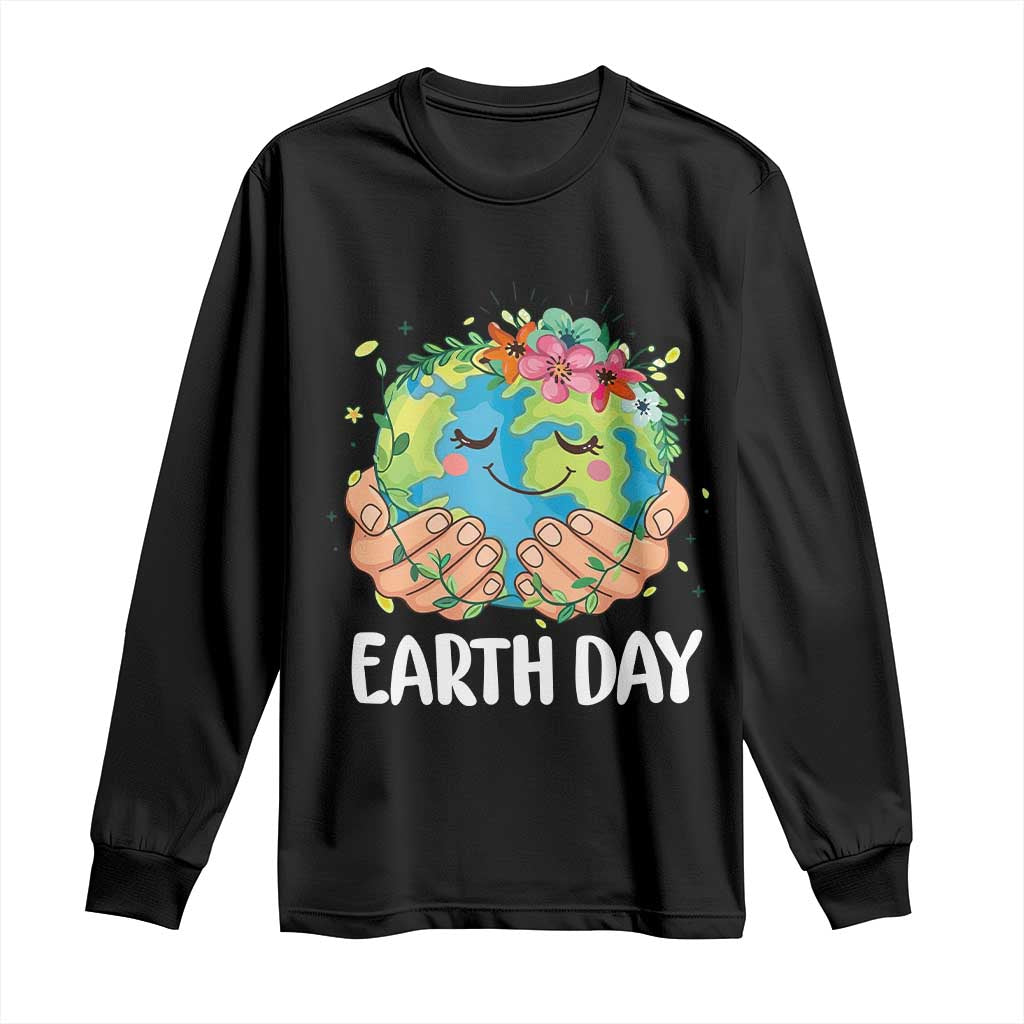 Cute Earth with Floral Earth Day Long Sleeve Shirt