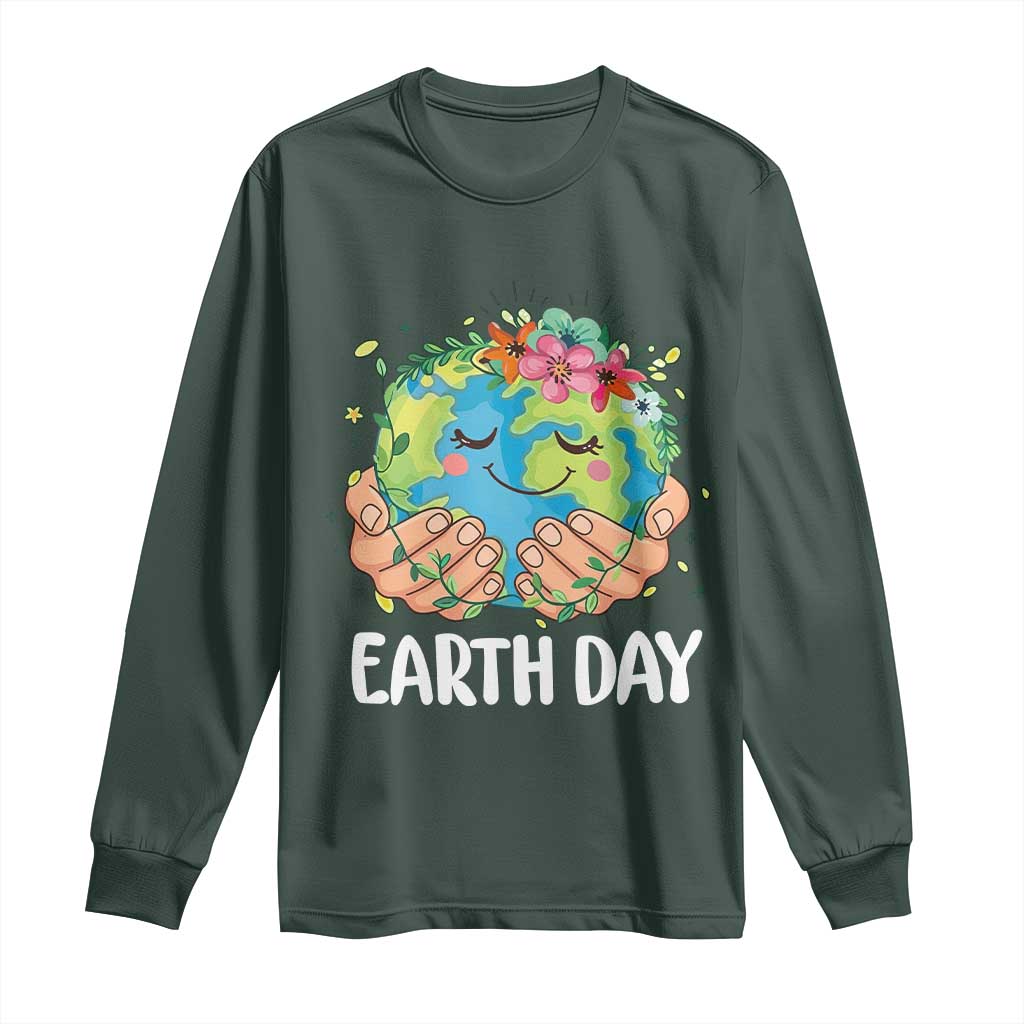 Cute Earth with Floral Earth Day Long Sleeve Shirt