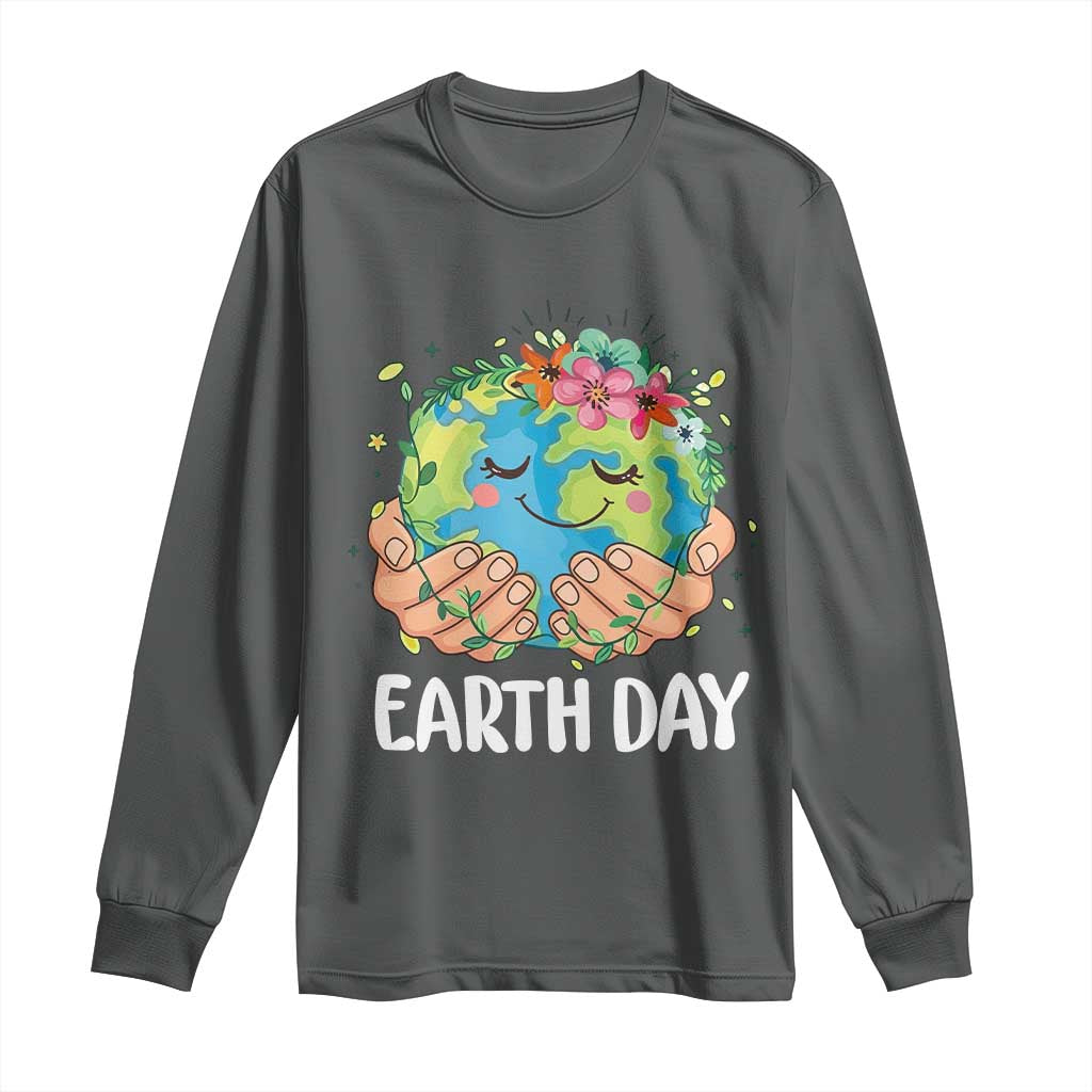 Cute Earth with Floral Earth Day Long Sleeve Shirt