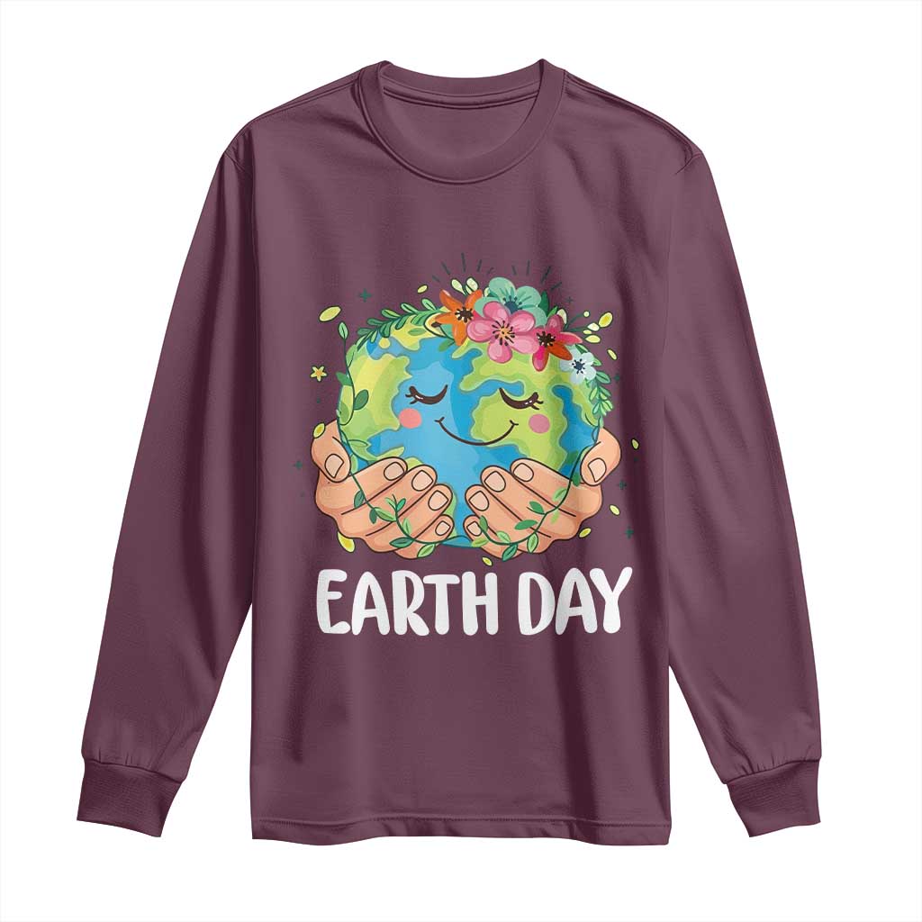 Cute Earth with Floral Earth Day Long Sleeve Shirt
