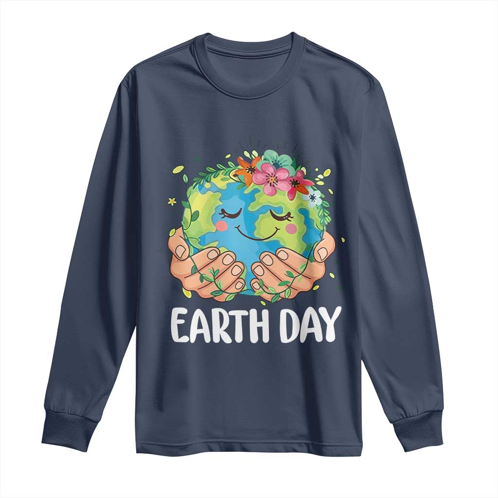 Cute Earth with Floral Earth Day Long Sleeve Shirt