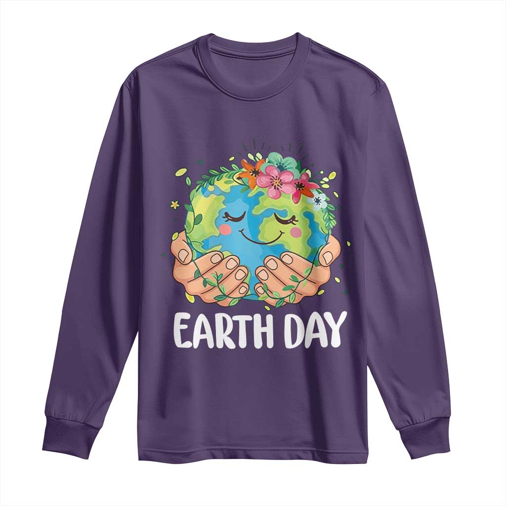 Cute Earth with Floral Earth Day Long Sleeve Shirt