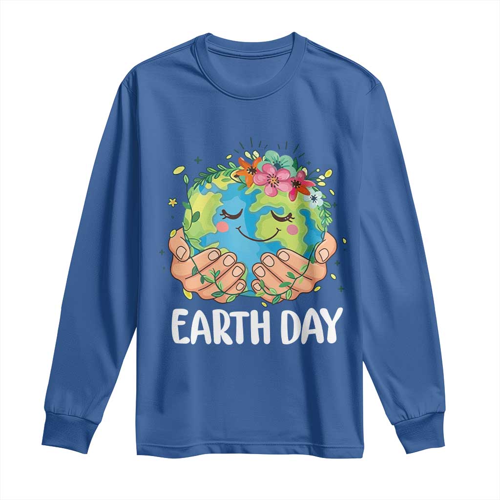 Cute Earth with Floral Earth Day Long Sleeve Shirt