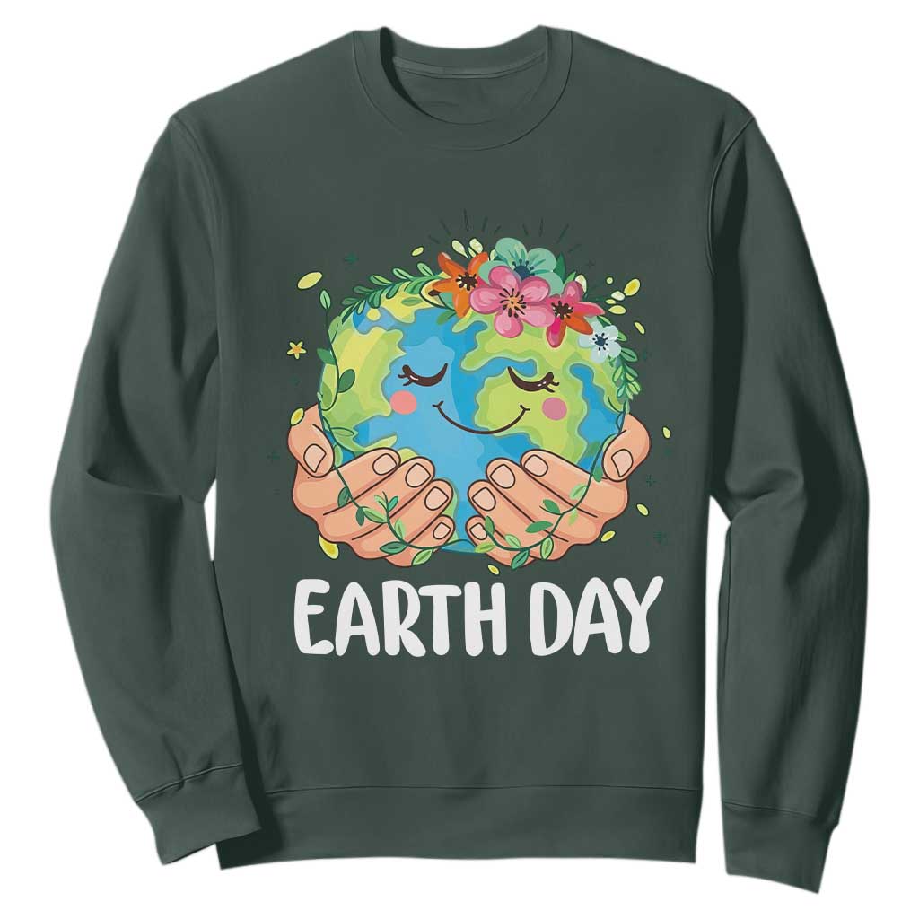 Cute Earth with Floral Earth Day Sweatshirt