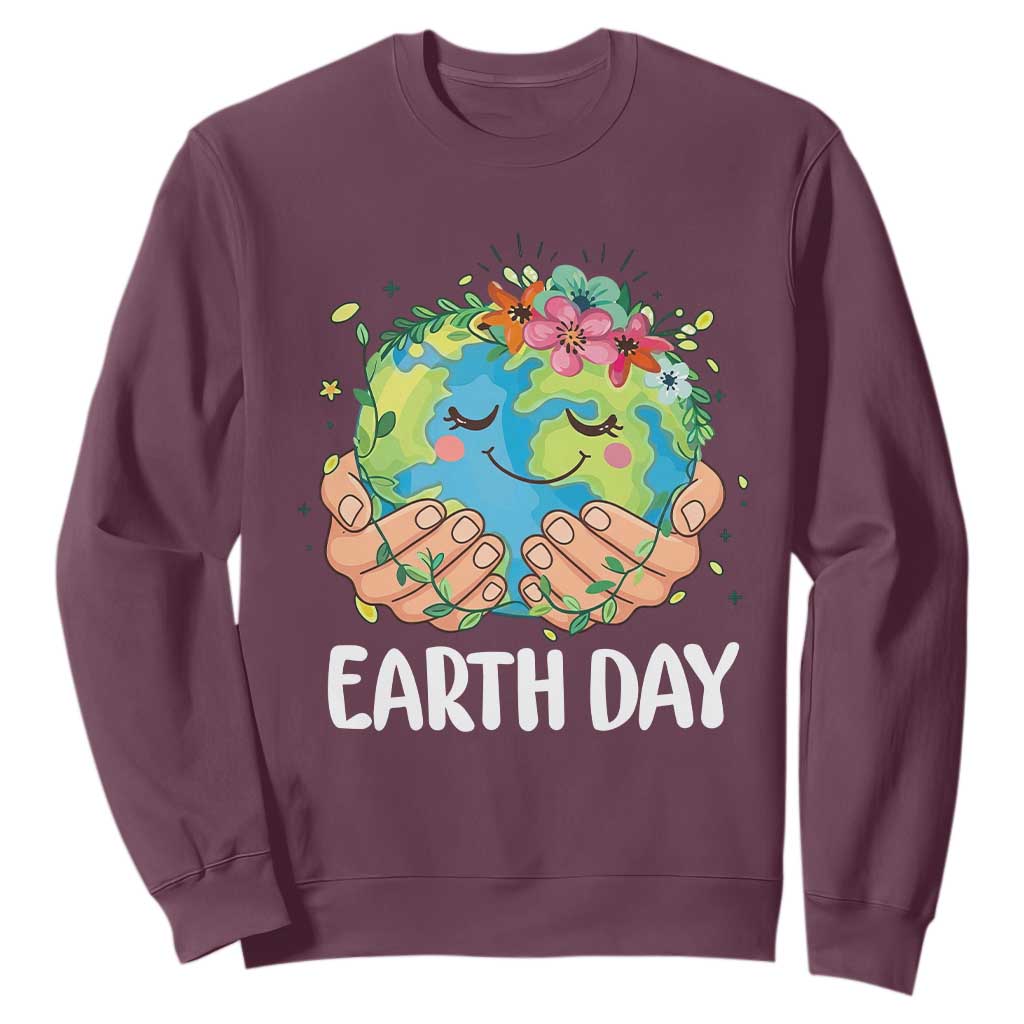 Cute Earth with Floral Earth Day Sweatshirt
