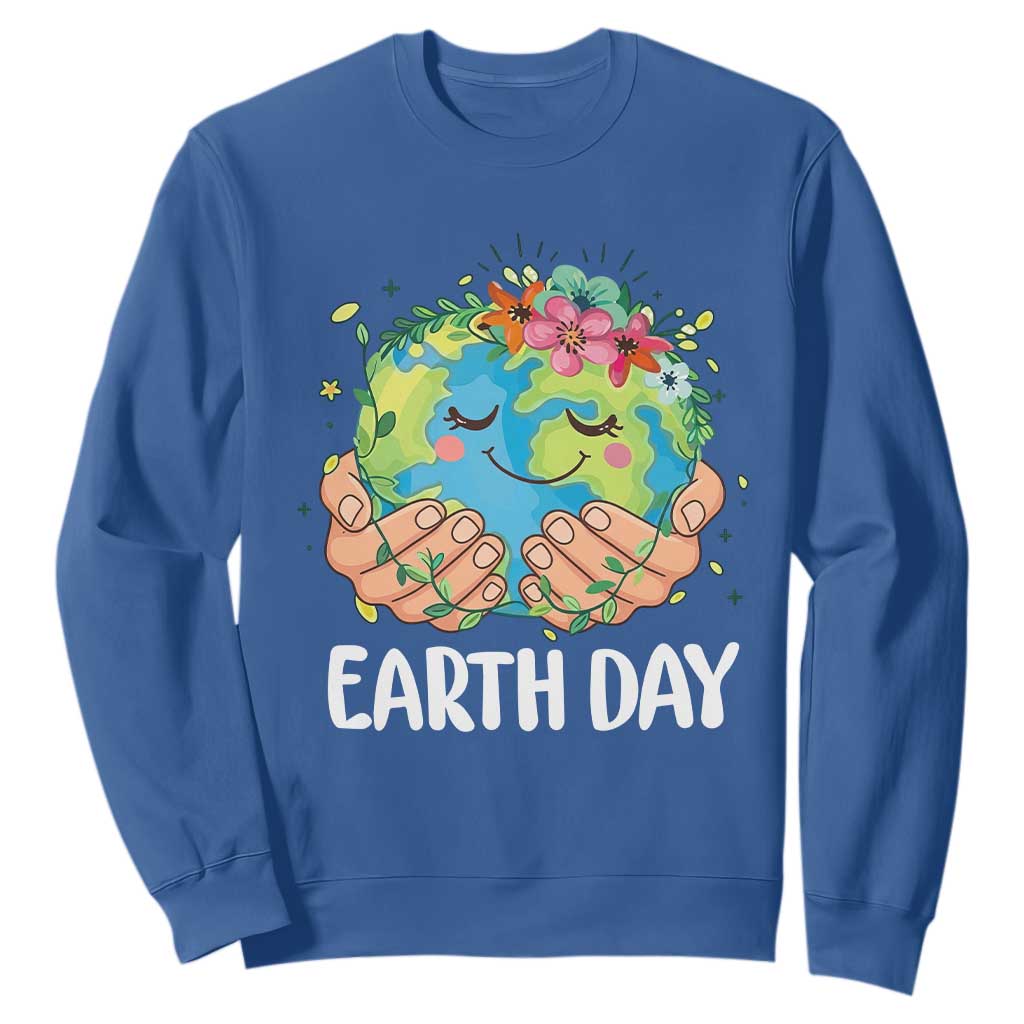 Cute Earth with Floral Earth Day Sweatshirt