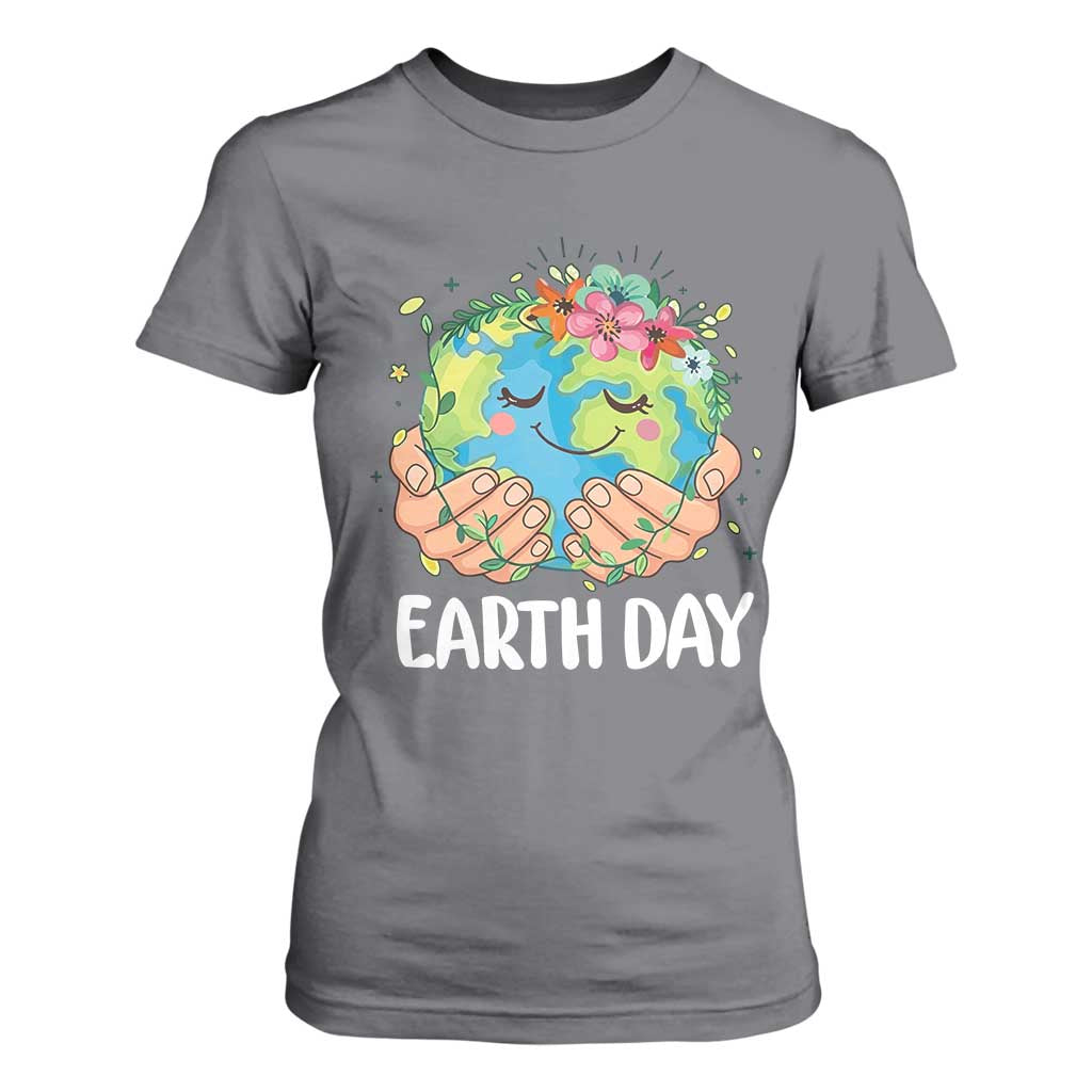 Cute Earth with Floral Earth Day T Shirt For Women