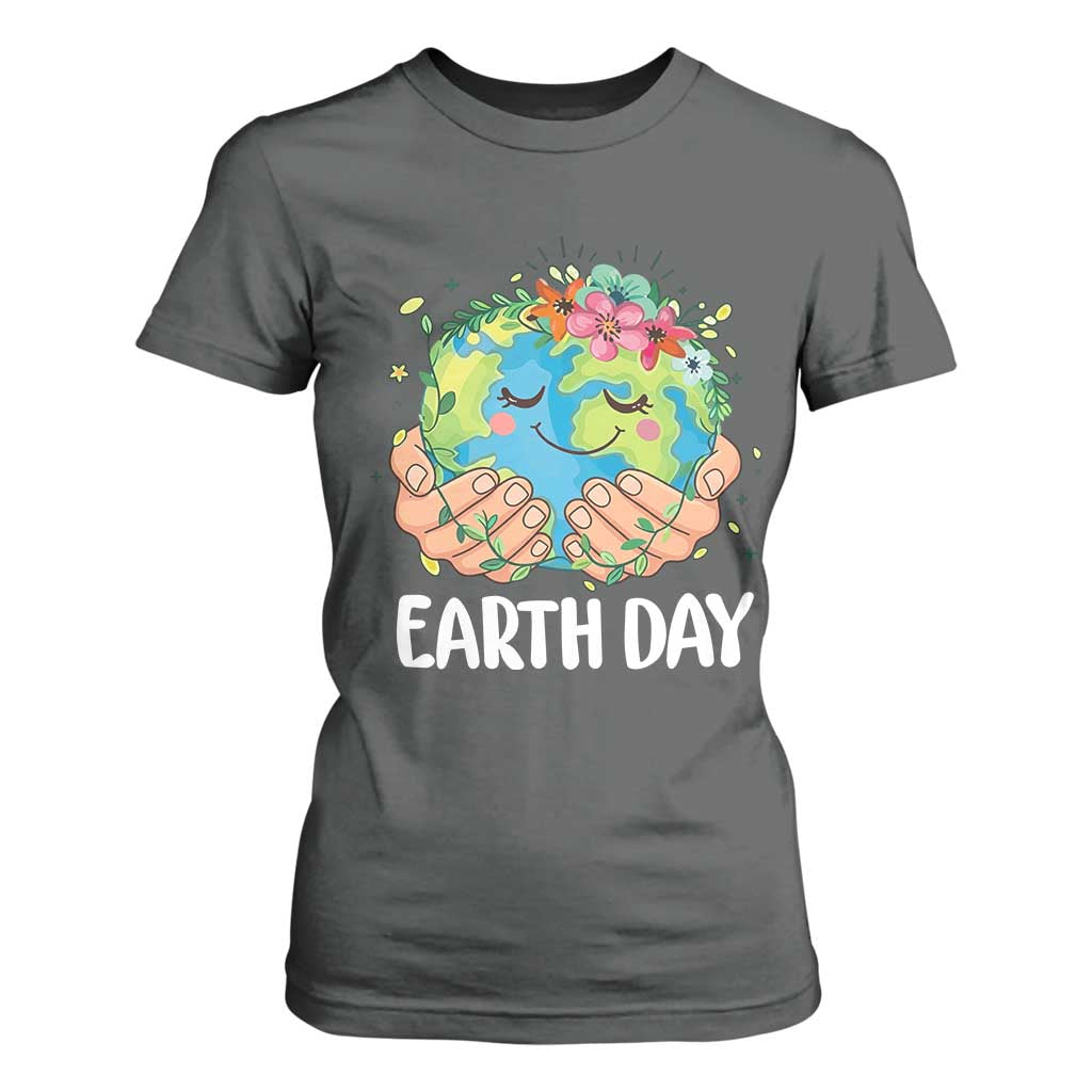 Cute Earth with Floral Earth Day T Shirt For Women